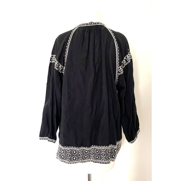 Madewell Camelia Black White Embroidered Boho Peasant Tassel Top Blouse M (flaw) - Picture 3 of 9